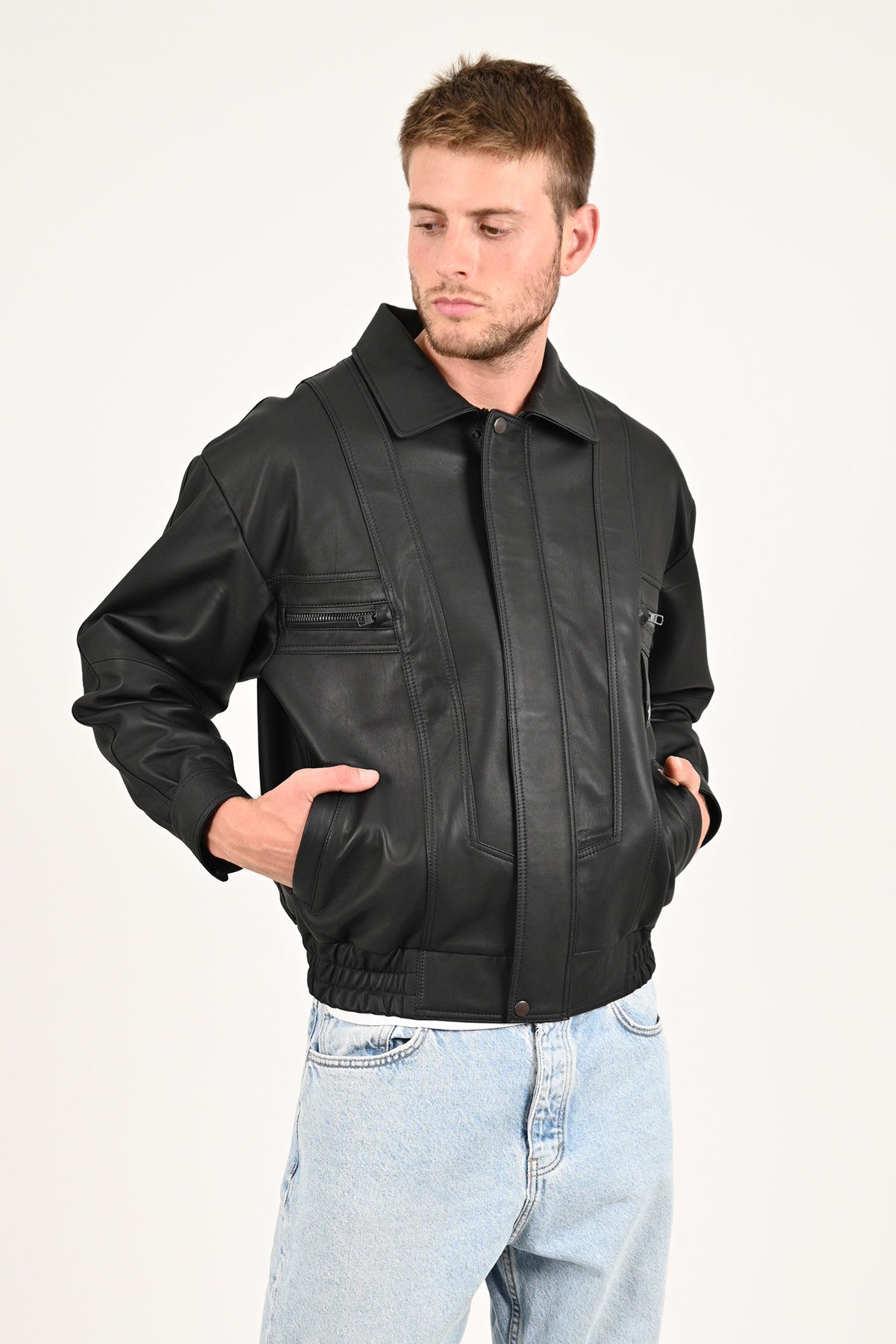 Alin Deri - Beirut Oversize Siyah Vintage Hakiki Deri Mont Erkek