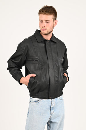 Alin Deri - Beirut Oversize Siyah Vintage Hakiki Deri Mont Erkek