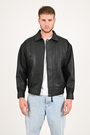 Alin Deri - Beirut Oversize Siyah Vintage Hakiki Deri Mont Erkek