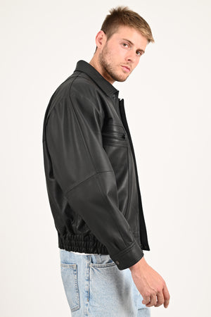 Alin Deri - Beirut Oversize Siyah Vintage Hakiki Deri Mont Erkek