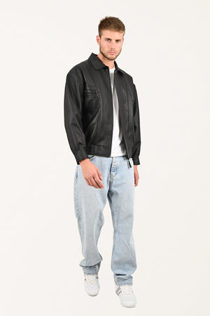 Alin Deri - Beirut Oversize Siyah Vintage Hakiki Deri Mont Erkek
