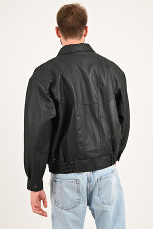 Alin Deri - Beirut Oversize Siyah Vintage Hakiki Deri Mont Erkek