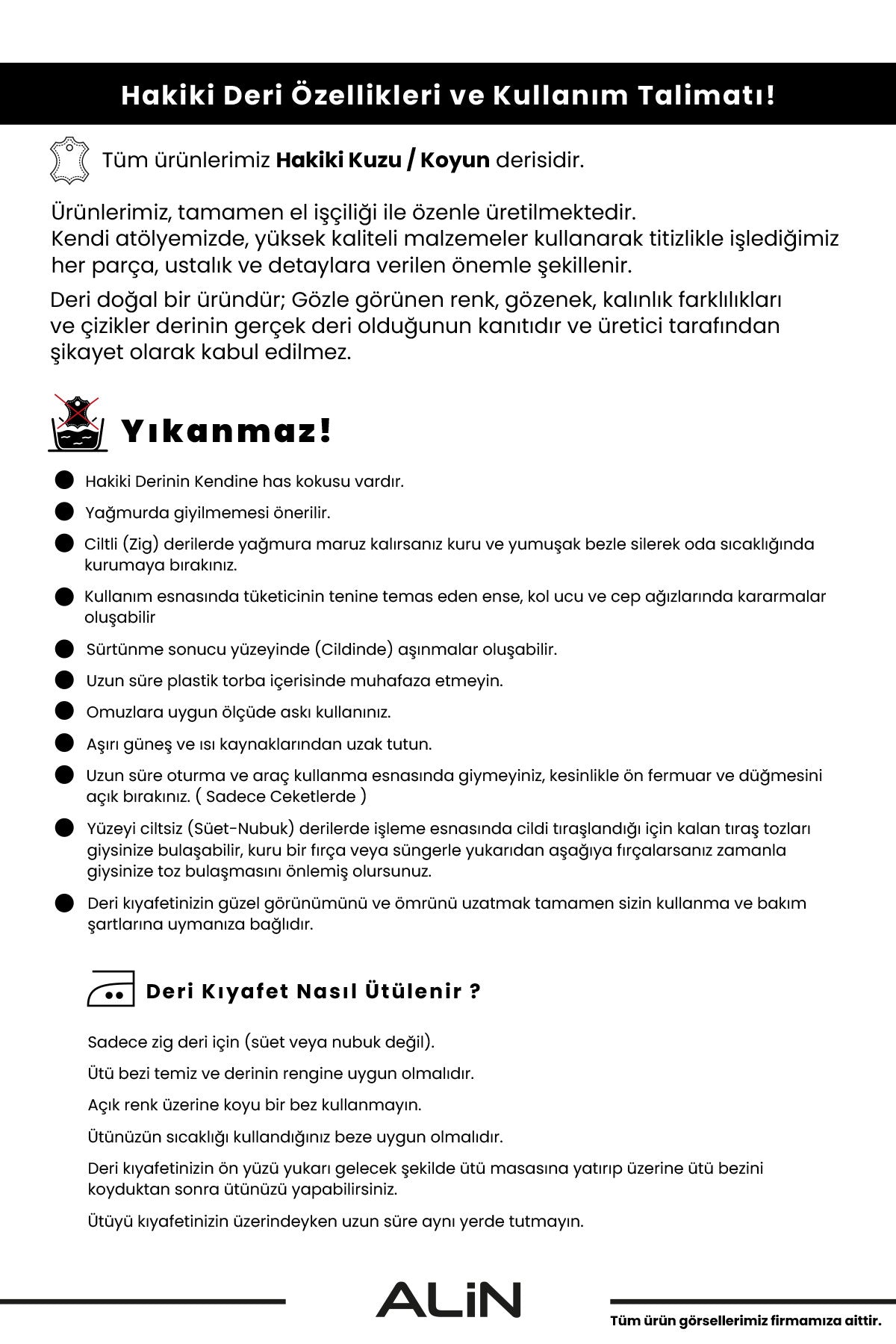 Alin Deri - Harrison Siyah Safari Hakiki Deri Ceket Erkek Kullanma Talimatı