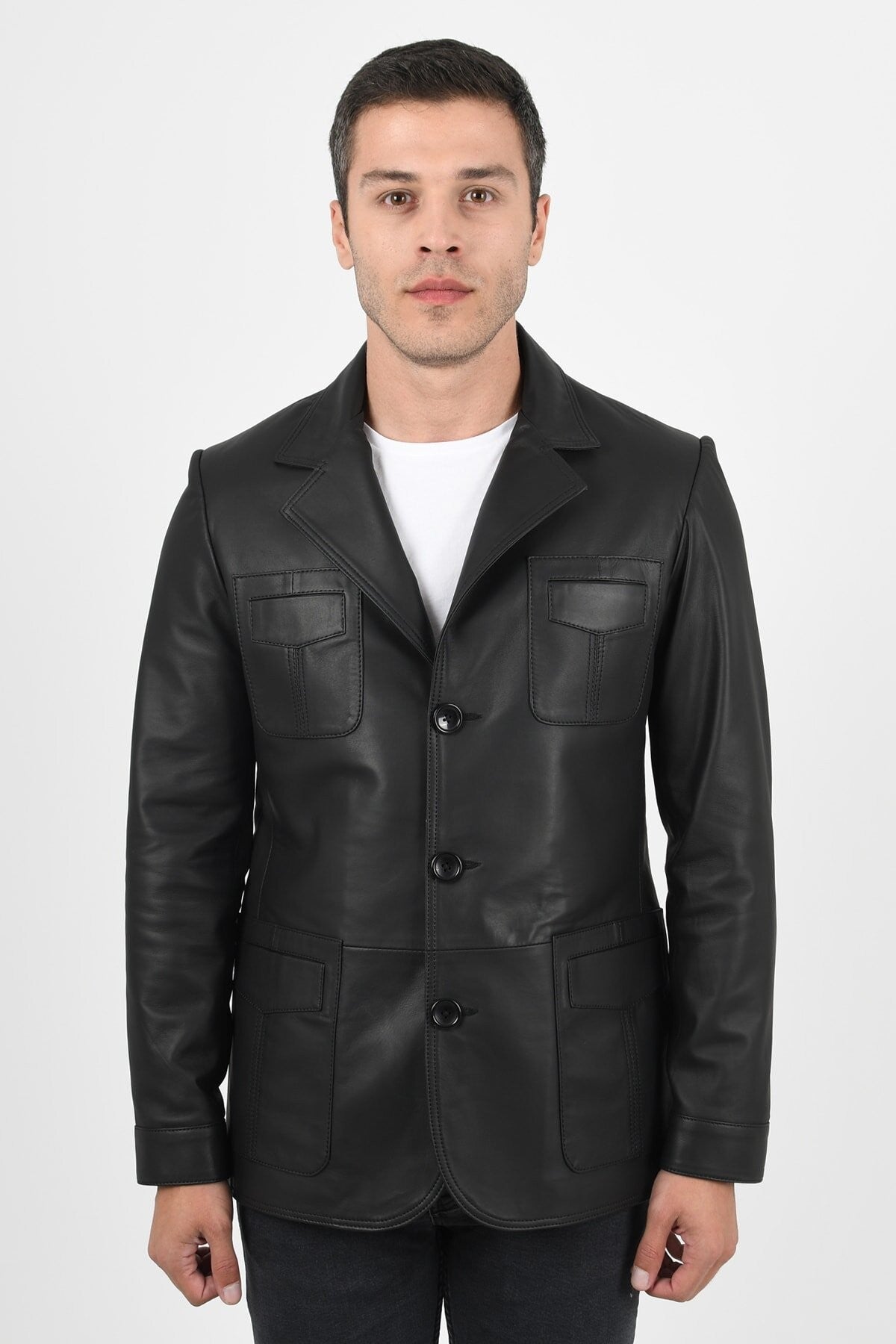 Alin Deri - Martell Siyah Fit Blazer Hakiki Deri Ceket Erkek