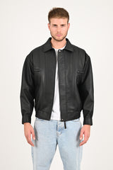 Alin Deri - Beirut Oversize Siyah Vintage Hakiki Deri Mont Erkek
