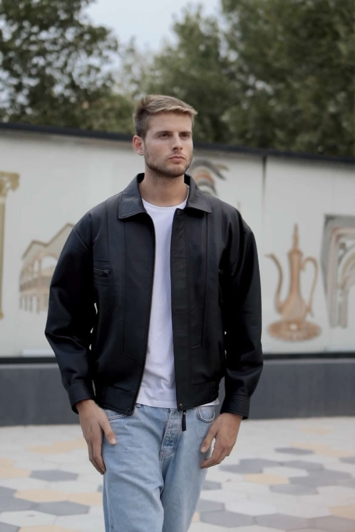 Alin Deri - Beirut Oversize Siyah Vintage Hakiki Deri Mont Erkek