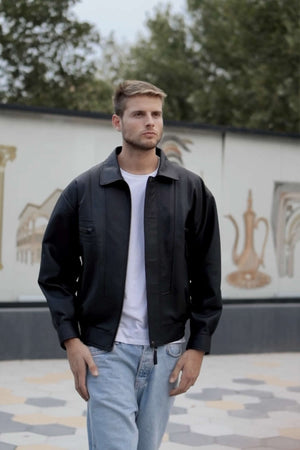 Alin Deri - Beirut Oversize Siyah Vintage Hakiki Deri Mont Erkek