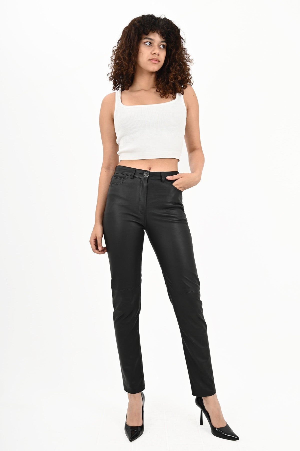 Alin Deri - Levi Siyah Jean Model Hakiki Deri Pantolon