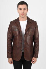 Alin Deri - Martell Wax Kahve Fit Blazer Hakiki Deri Ceket Erkek