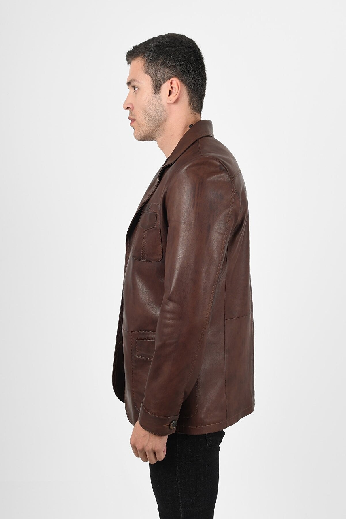 Alin Deri - Martell Wax Kahve Fit Blazer Hakiki Deri Ceket Erkek
