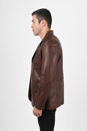 Alin Deri - Martell Wax Kahve Fit Blazer Hakiki Deri Ceket Erkek